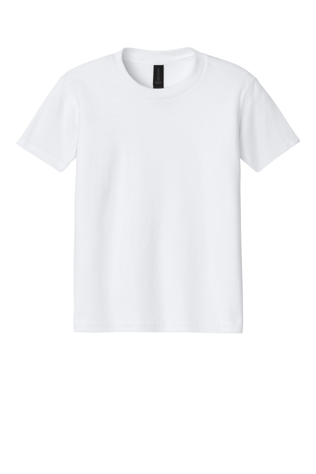 Front View of White Gildan Youth Softstyle Midweight Tee 65000B