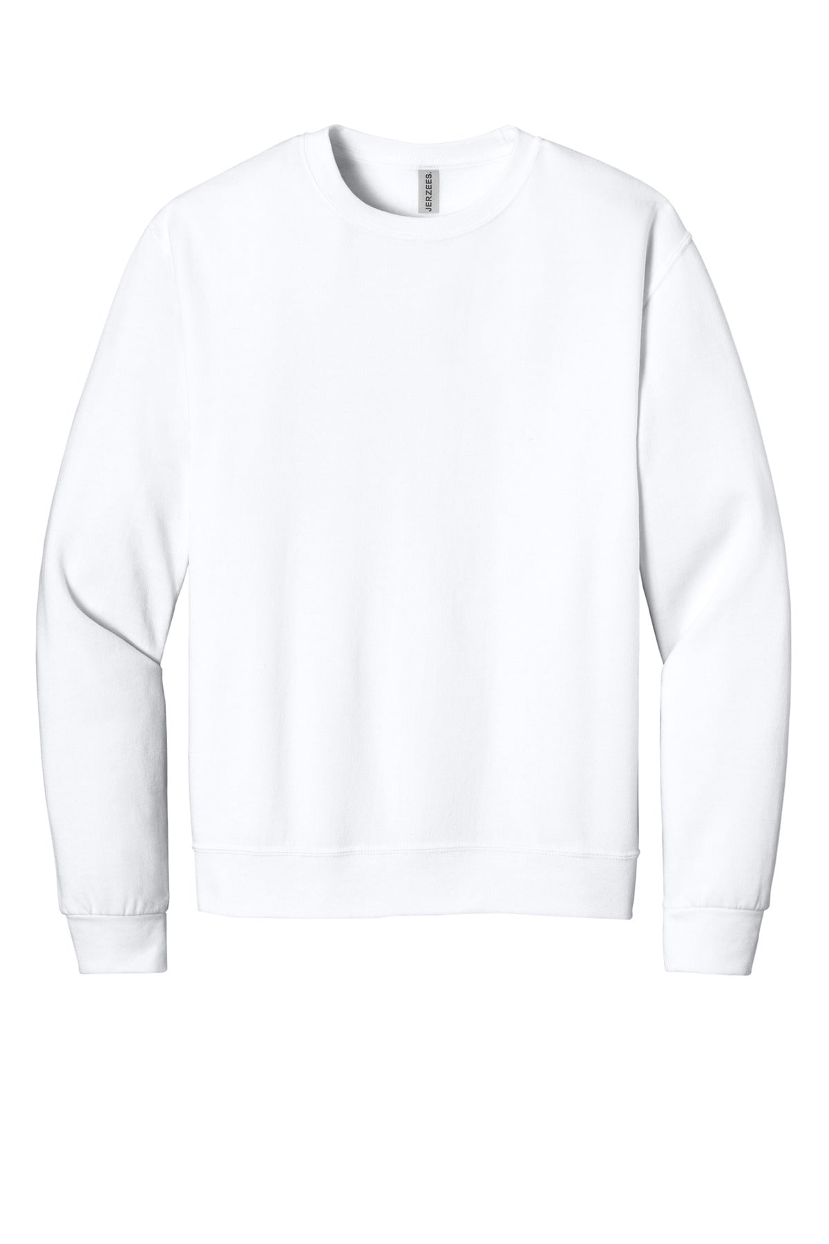 Front View of White Jerzees Ultimate Unisex CVC Ring Spun Crewneck Sweatshirt IC48M