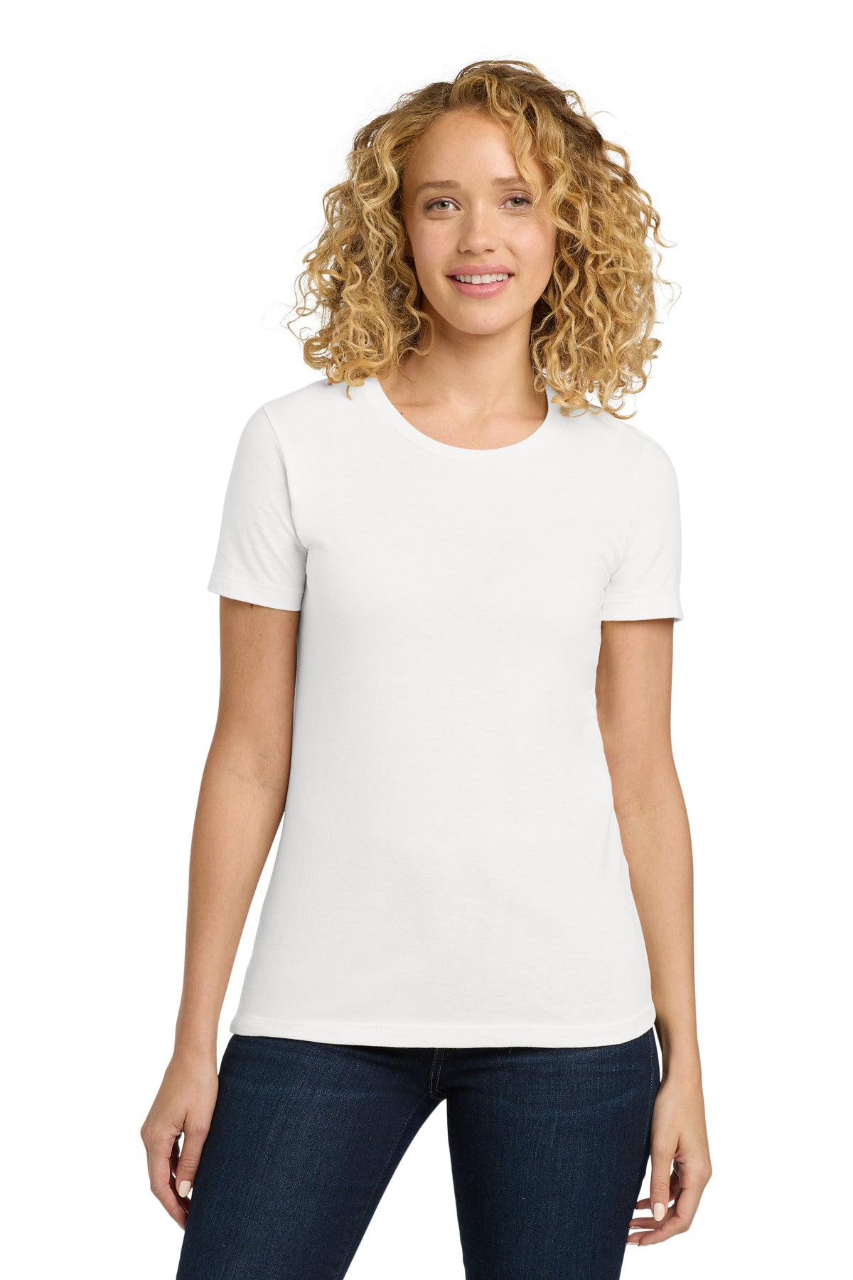 Front View of White Next Level Apparel Women's Cotton Tee. NL3900