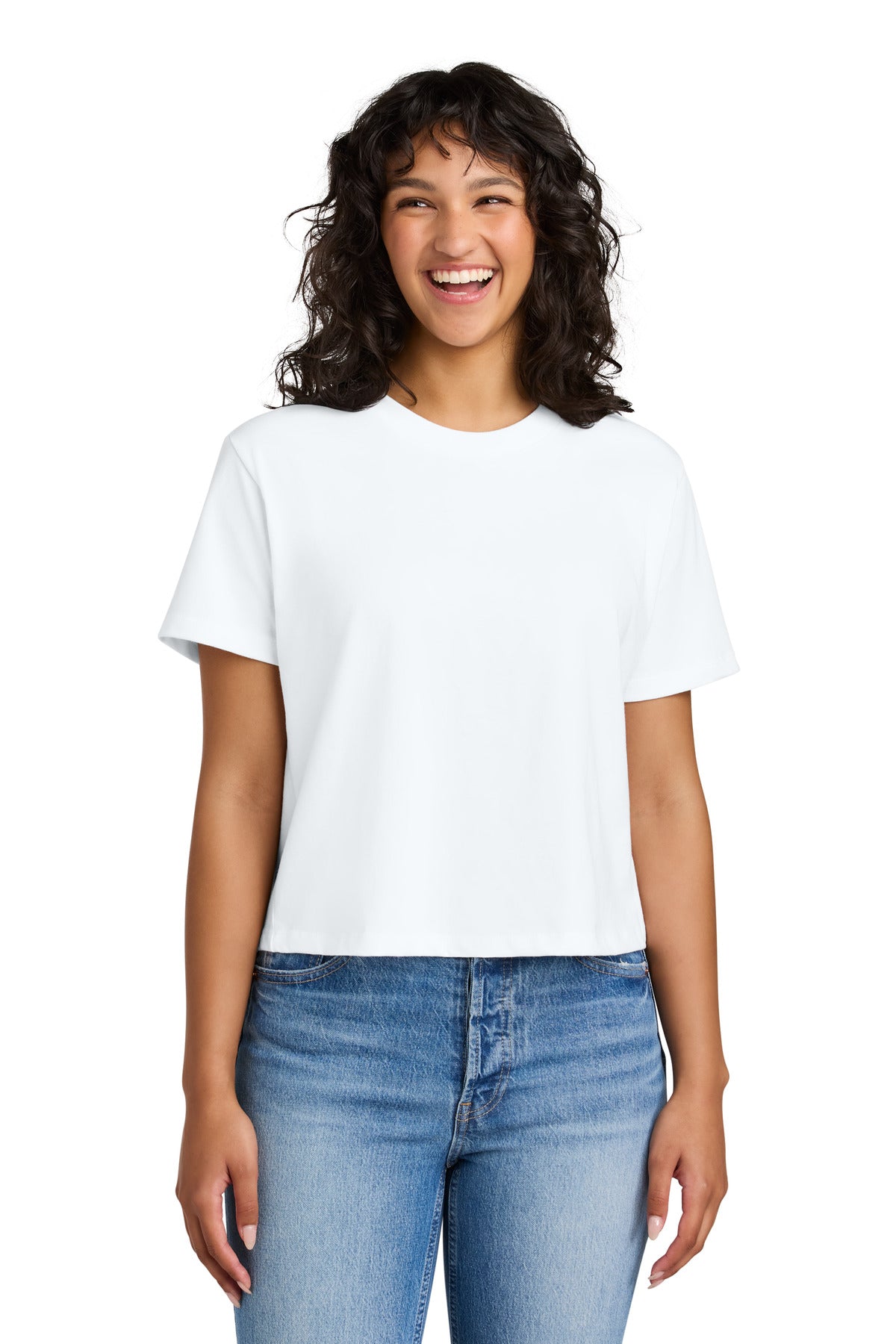 Front View of White Next Level Apparel Women's Heavyweight Boxy Tee NL7610