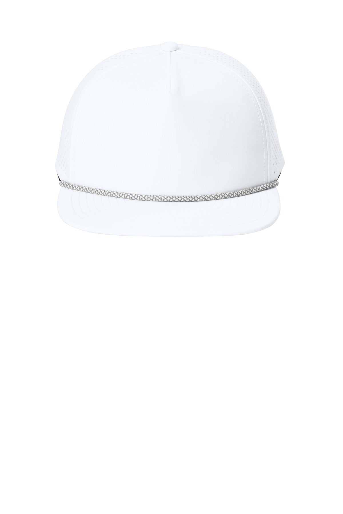 Front View of White OGIO 5-Panel Rope Performance Cap OG607