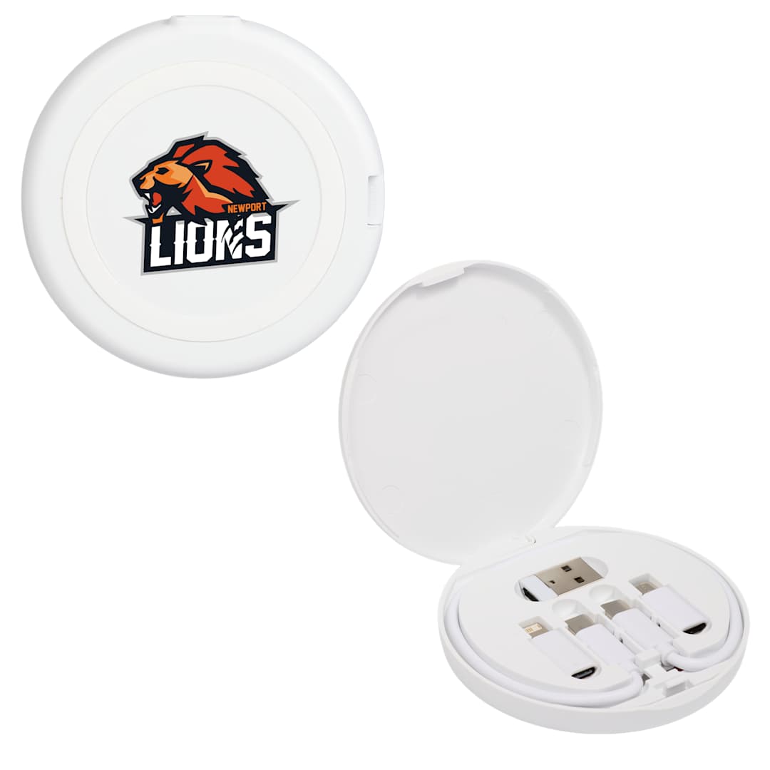 Front View of White Pad Pal 15W Wireless Charging Pad and 65W Cable Ki