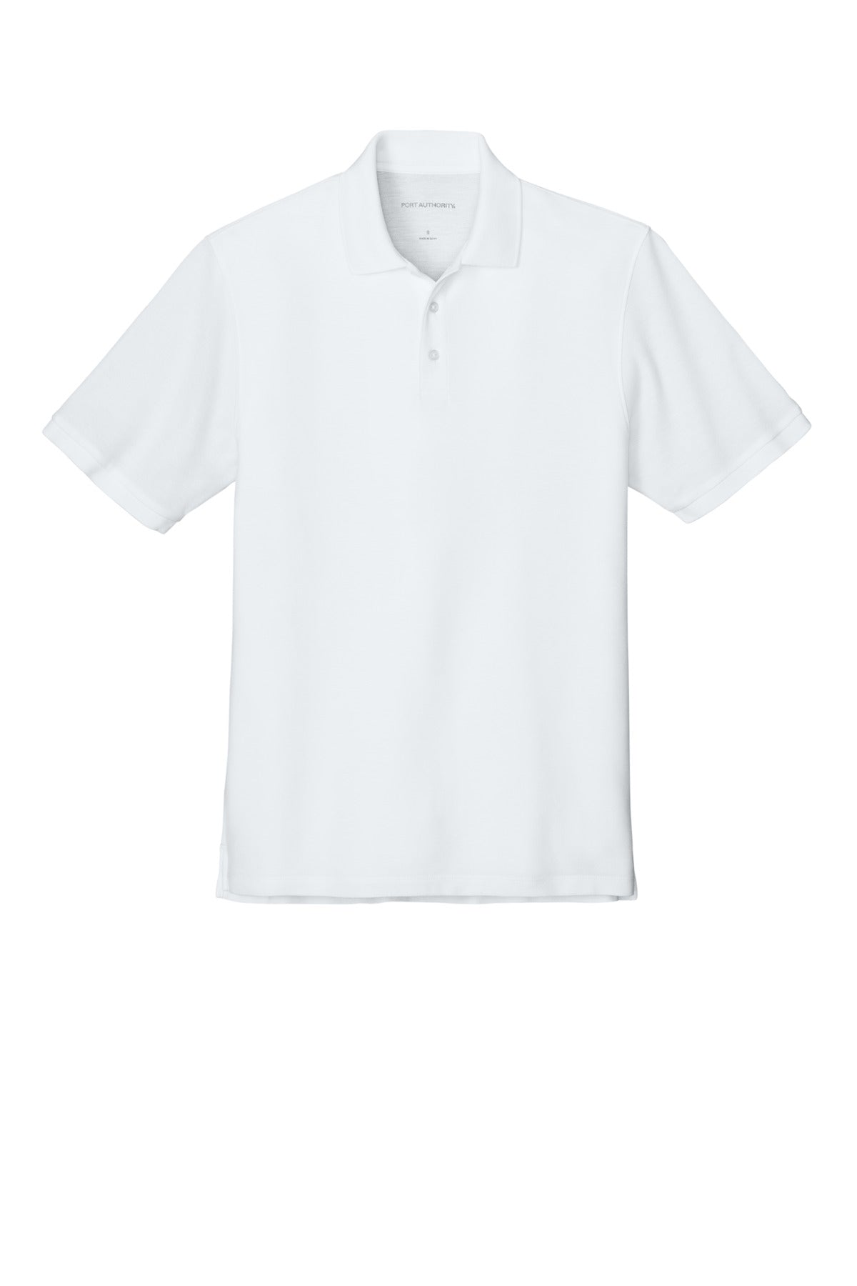 Front View of White Port Authority Tall Wearever Signature Pique Polo TLK200