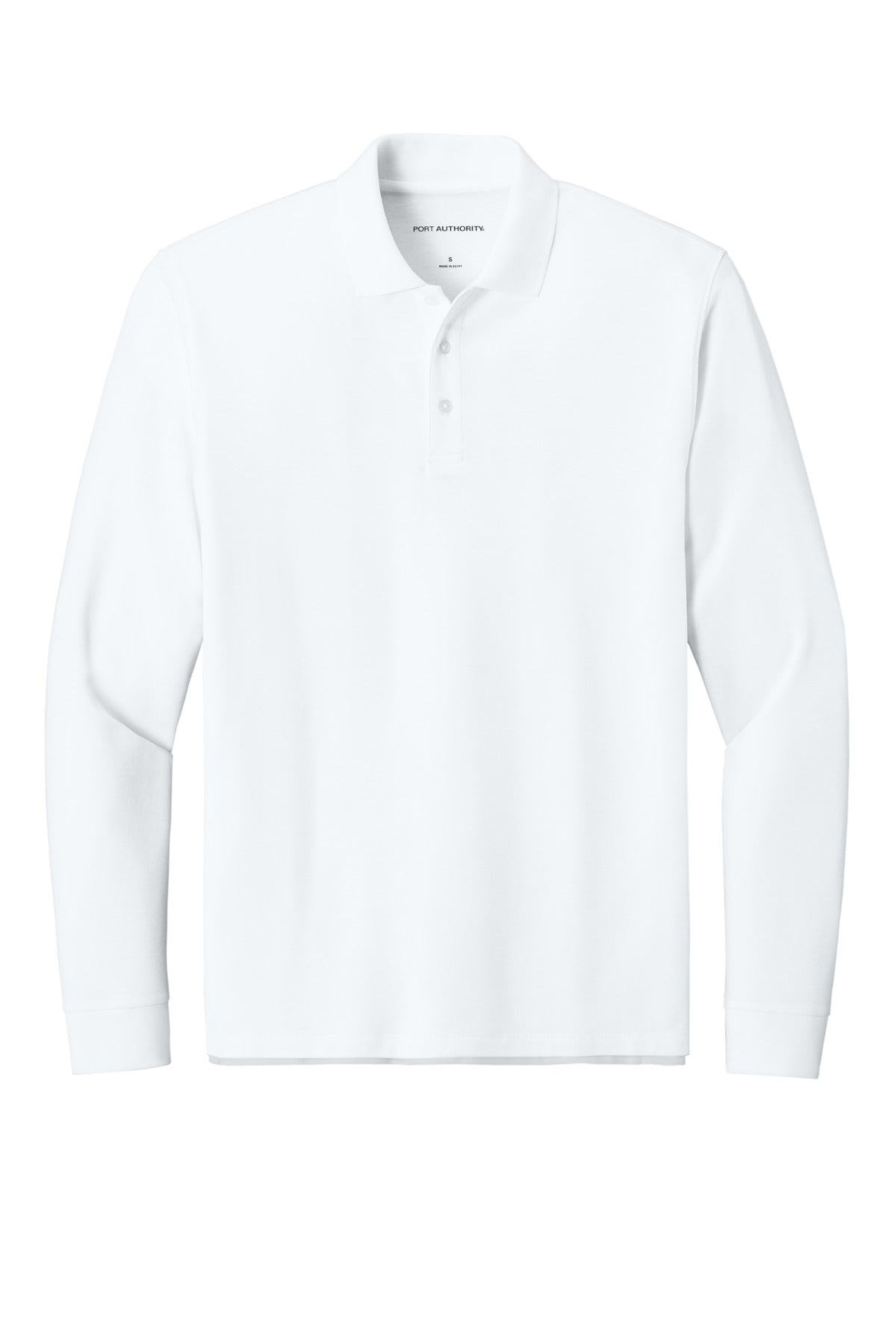 Front View of White Port Authority Wearever Signature Pique Long Sleeve Polo K200LS