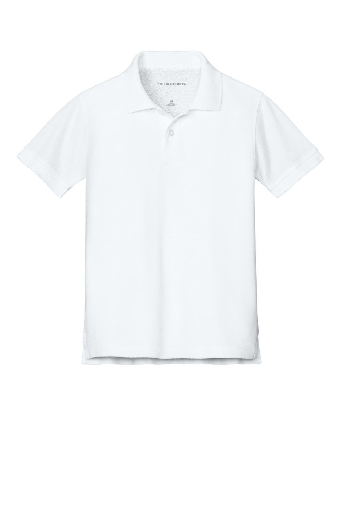 Front View of White Port Authority Youth Wearever Signature Pique Polo Y200