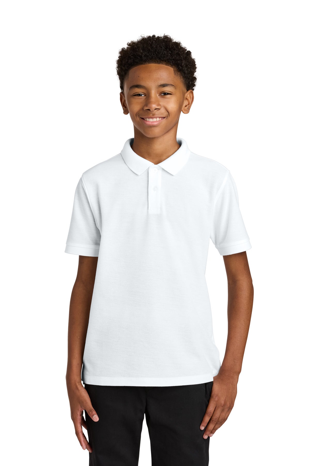 Front View of White Port Authority Youth Wearever Signature Pique Polo Y200