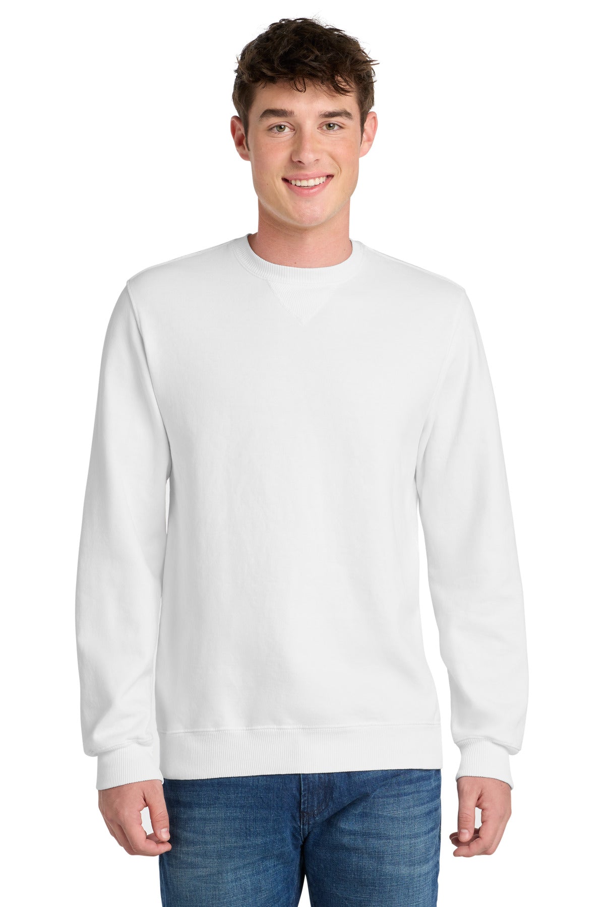 Front View of White Port & Co Beach Wash Garment-Dyed Crewneck Sweatshirt PC098