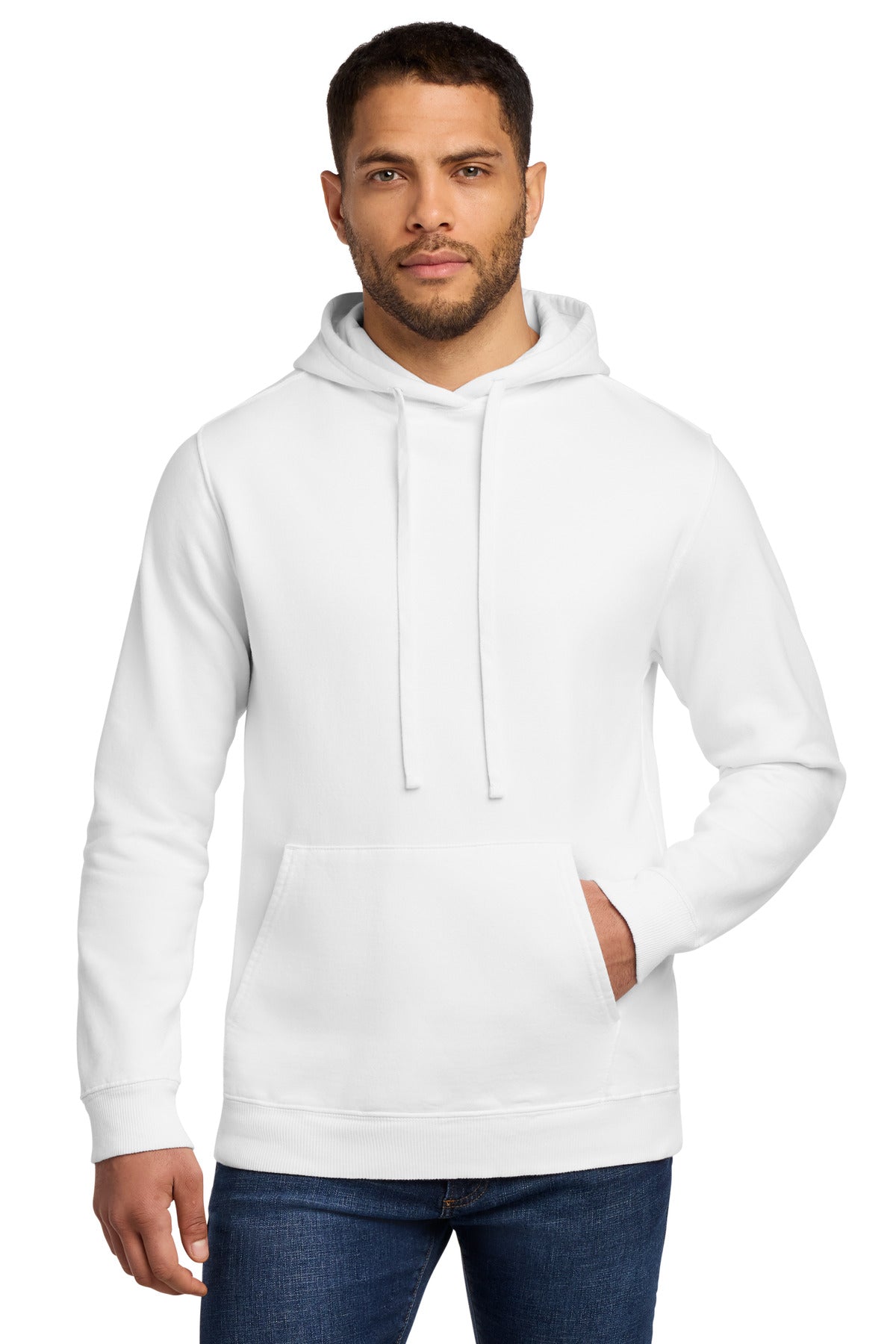 Front View of White Port & Co Beach Wash Garment-Dyed Pullover Hooded Sweatshirt. PC098H