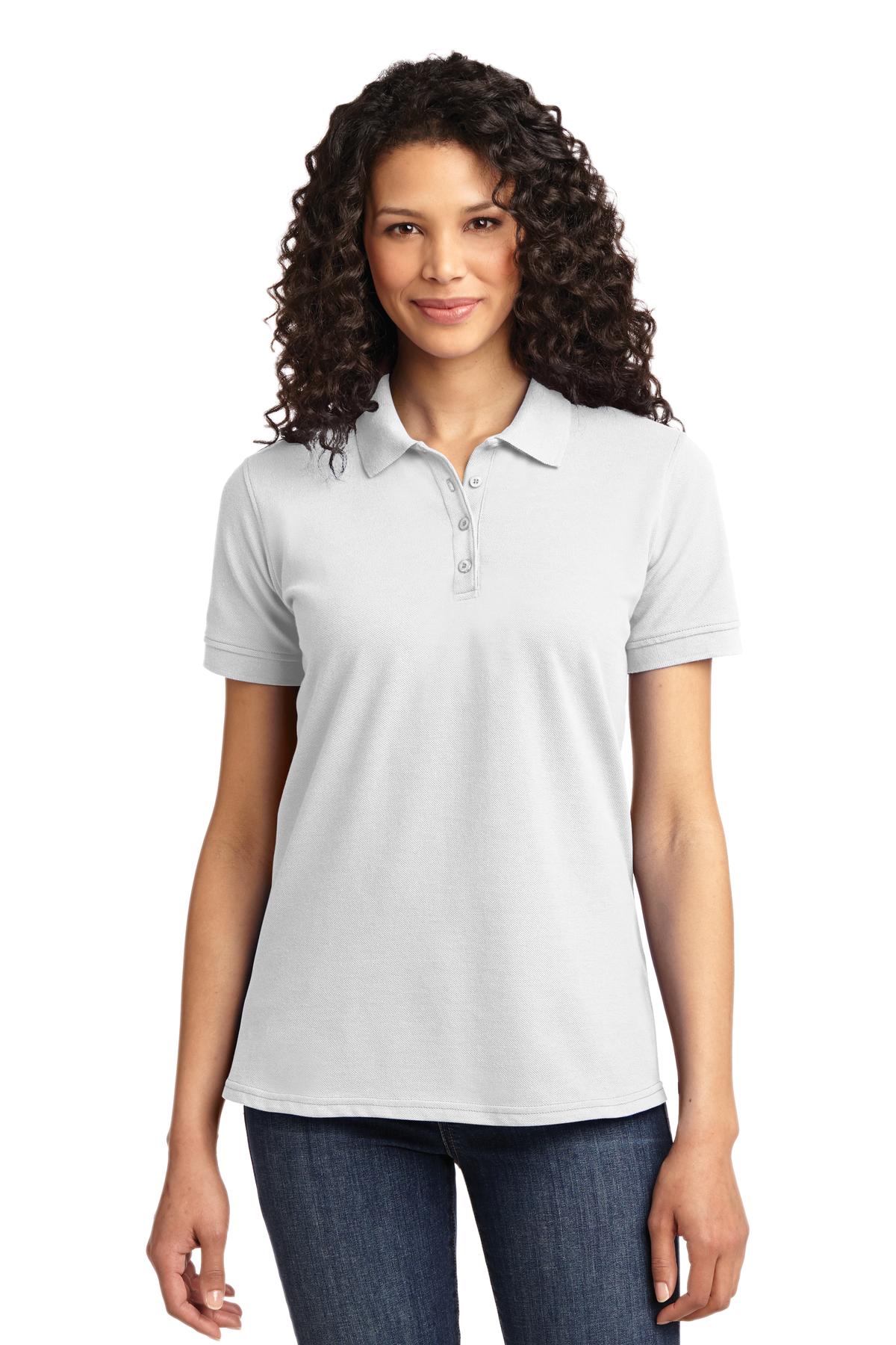 Front View of White Port & Co Women's Core Blend Pique Polo. LKP155