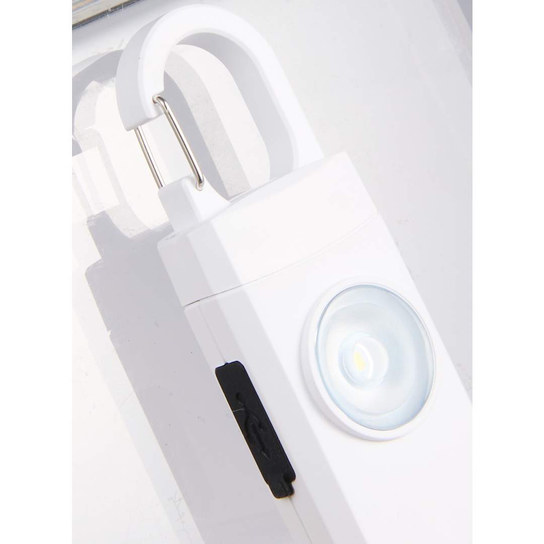 Front View of White Safety Alarm Keychain plain