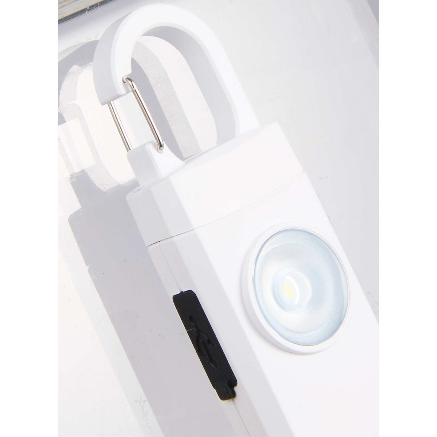 Front View of White Safety Alarm Keychain plain