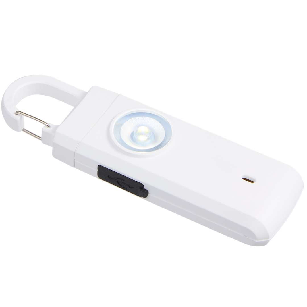 Front View of White Safety Alarm Keychain plain