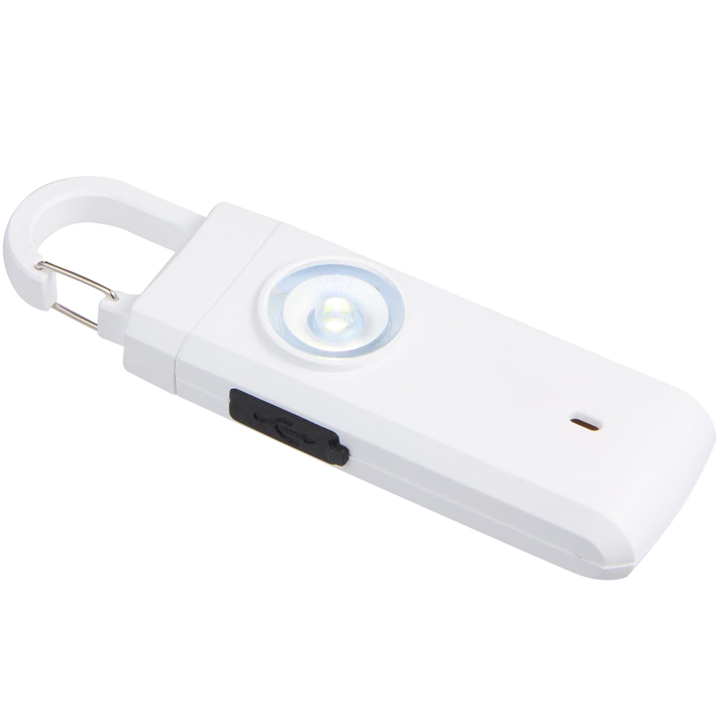 Front View of White Safety Alarm Keychain plain