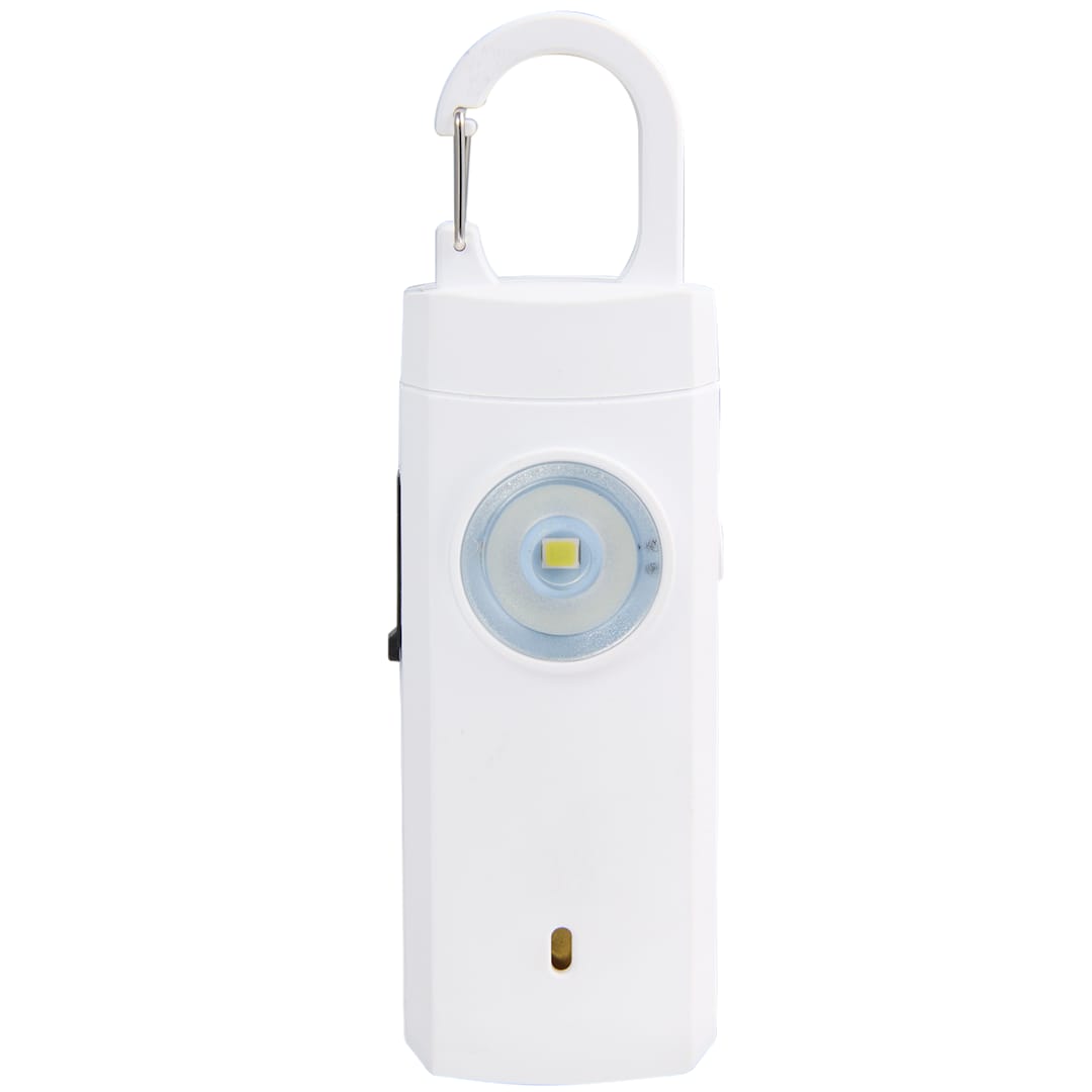 Front View of White Safety Alarm Keychain plain
