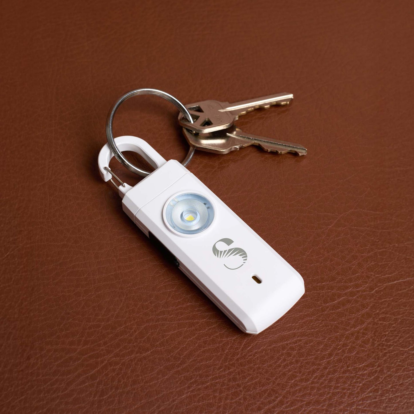 Front View of White Safety Alarm Keychain