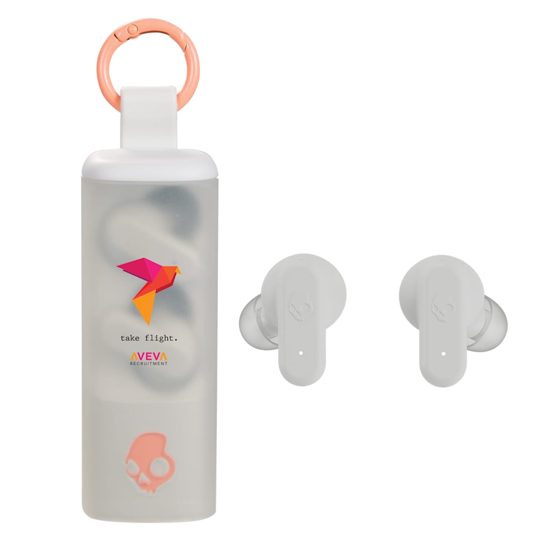 Front View of White Skullcandy Dime Evo True Wireless Earbuds