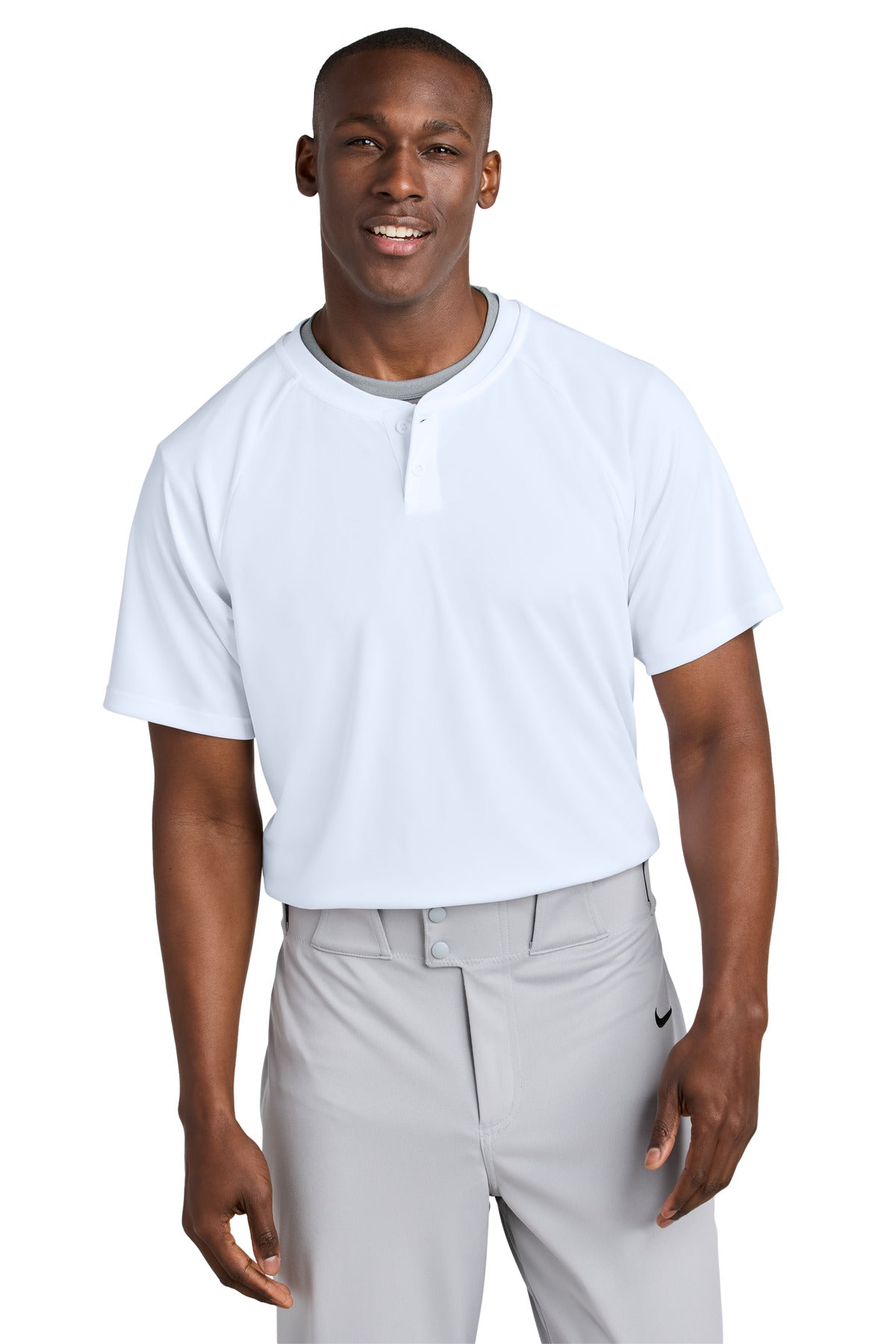 Front View of White Sport-Tek PosiCharge Competitor 2-Button Henley ST359