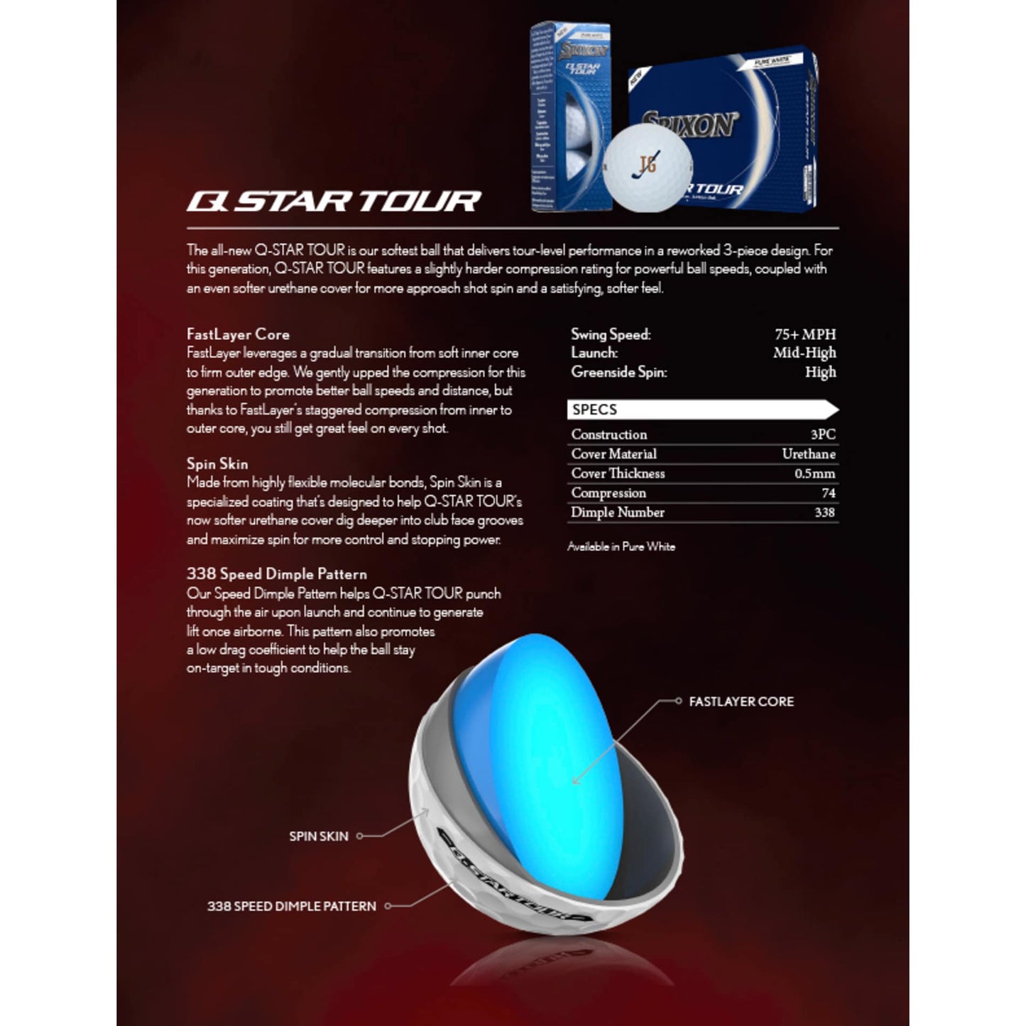 Front View of White Srixon Q-STAR TOUR Golf Balls - 3 Pack