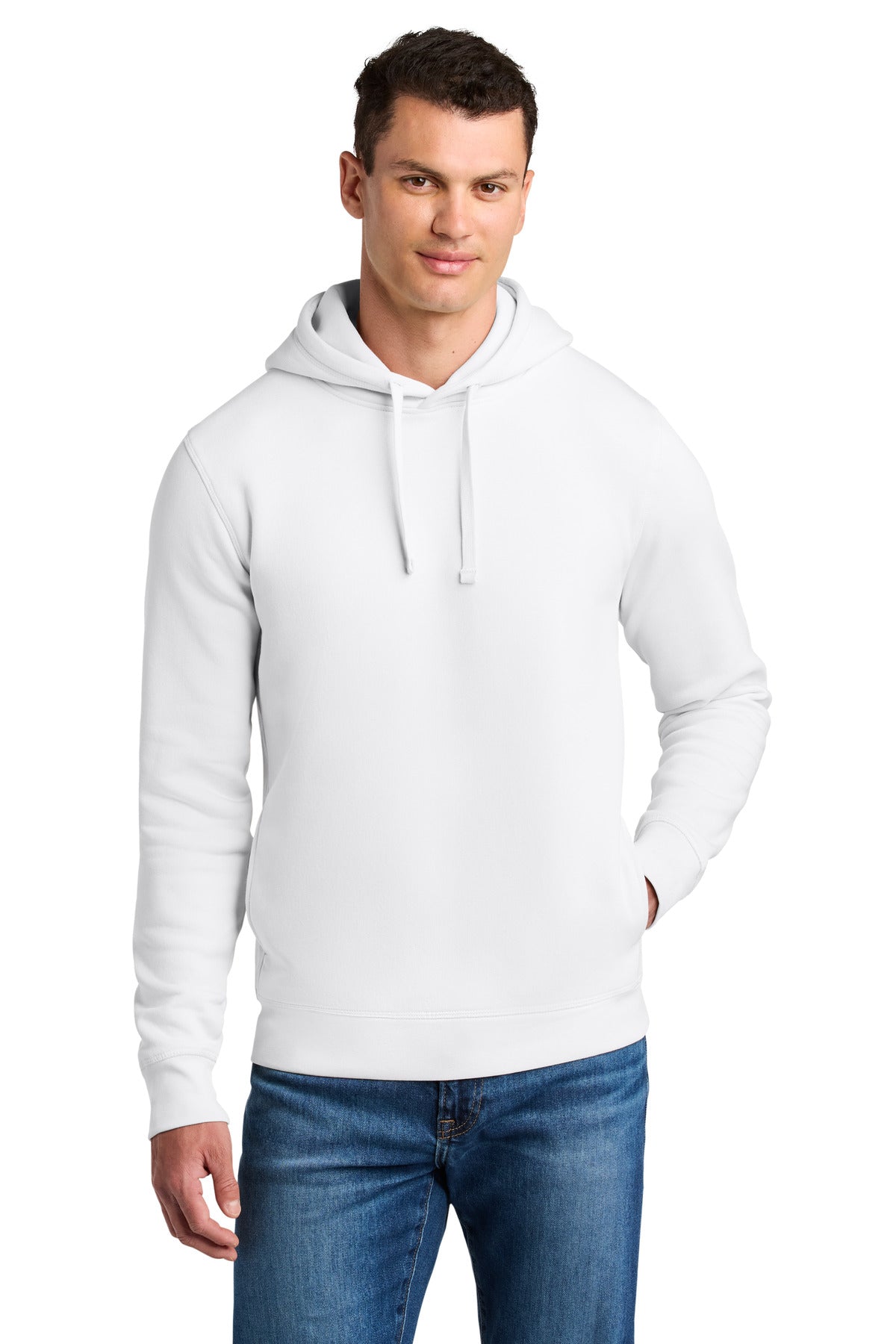 Front View of White Stanley/Stella Unisex Sounder Hooded Sweatshirt SXU012