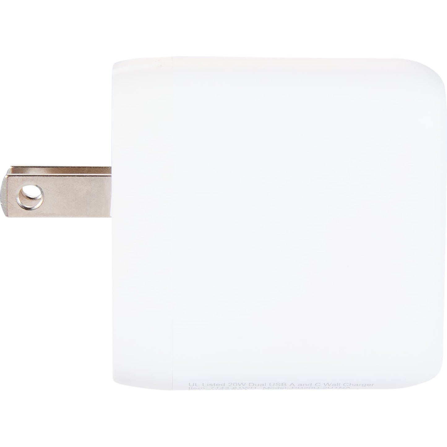 Front View of White UL Listed 20W Dual USB A and C Wall Charger plain