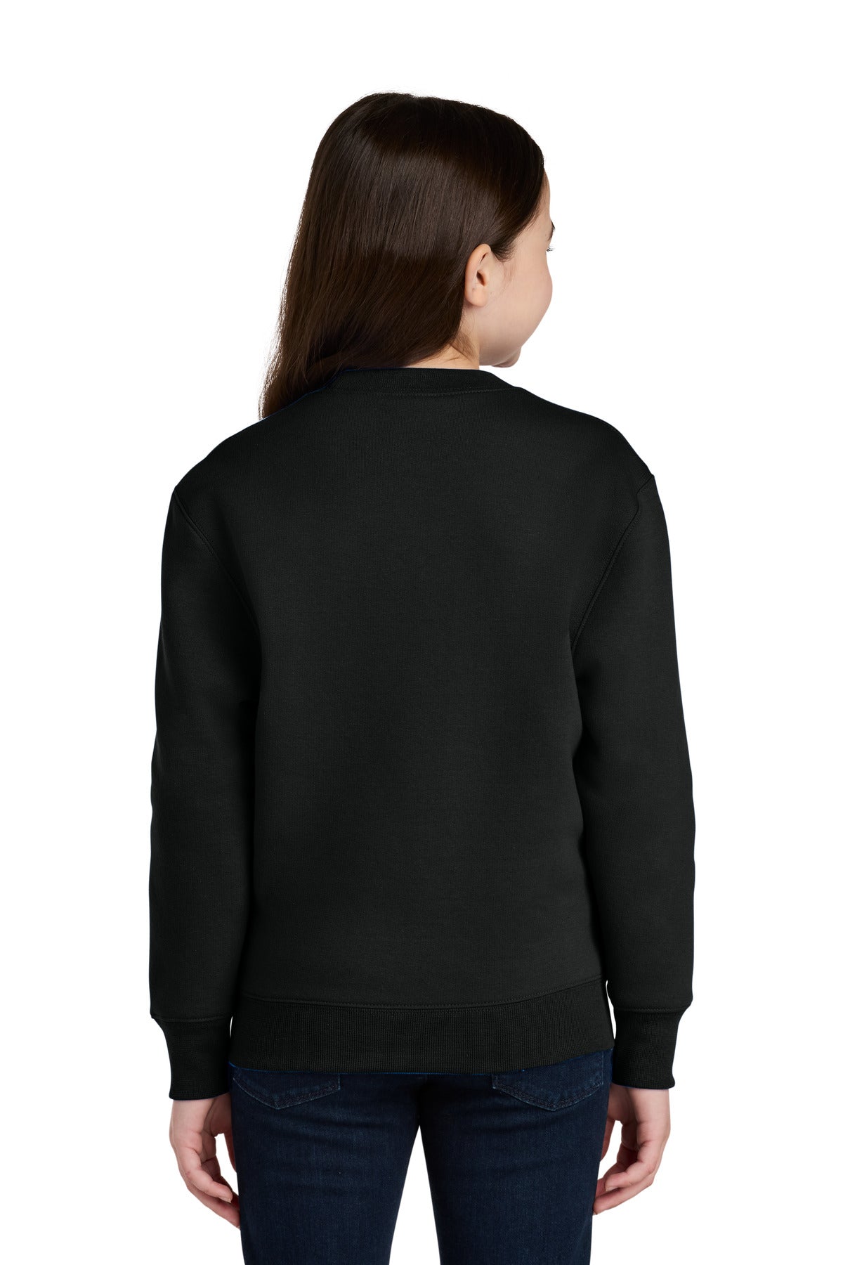 JetBlack Port & Co Youth Core Fleece Crewneck Pocket Sweatshirt PC78YPKT