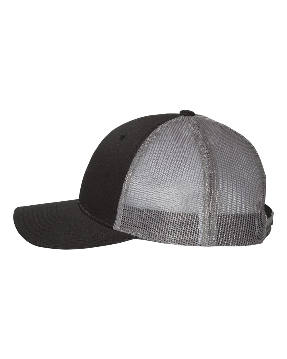 Left View of Black/ Charcoal Low Pro Trucker Cap - 115