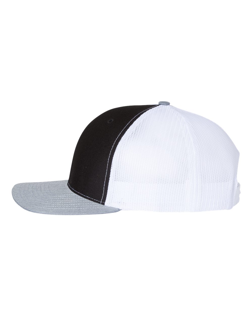 Left View of Black/ White/ Heather Grey Snapback Trucker Cap - 112