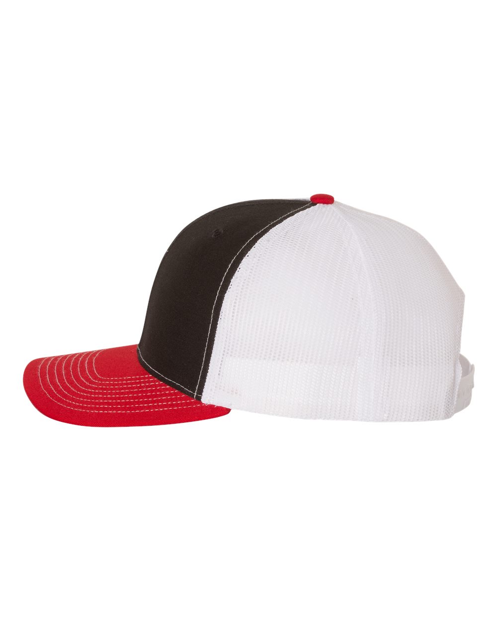 Left View of Black/ White/ Red Snapback Trucker Cap - 112