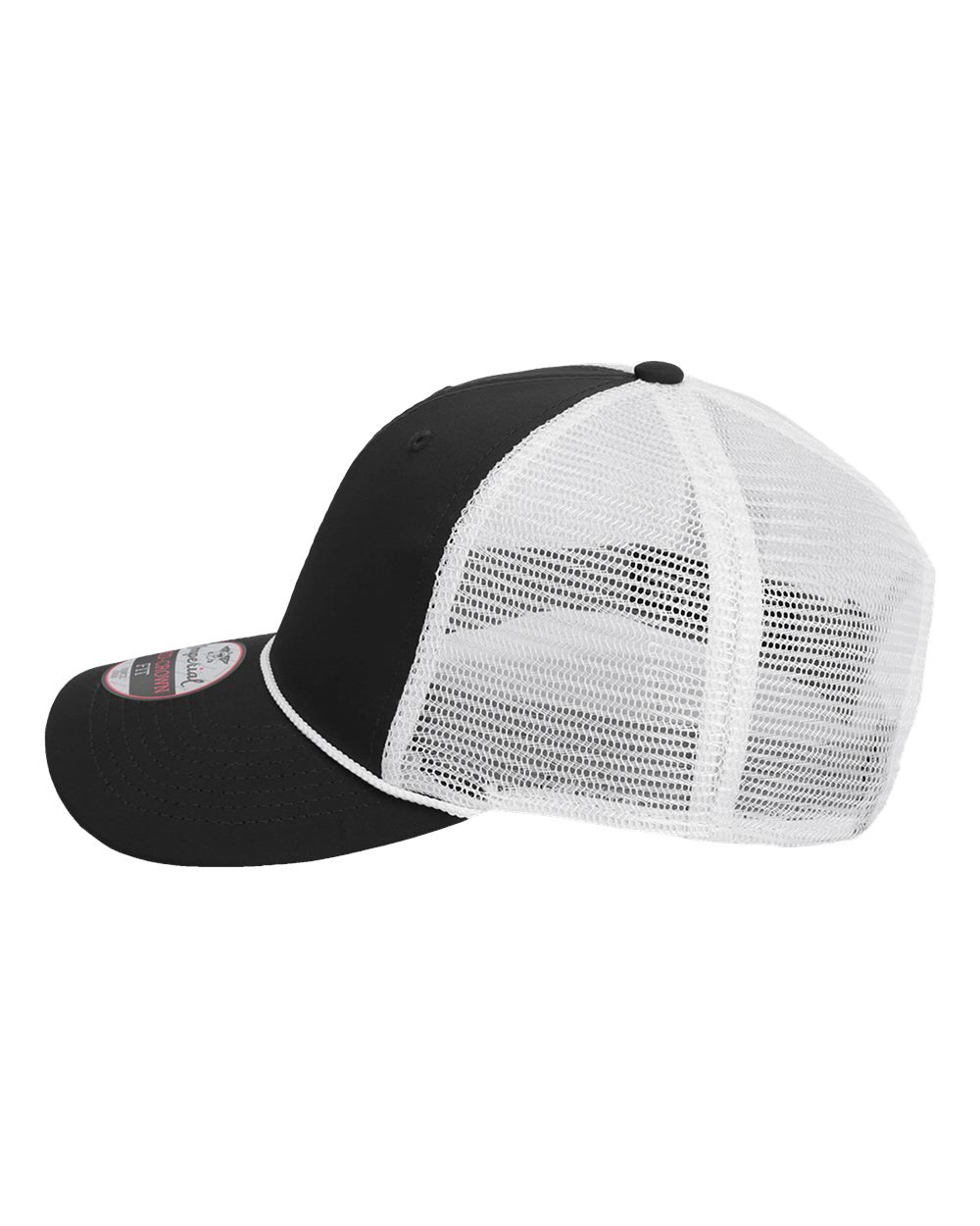 Left View of Black/ White The Night Owl Performance Rope Cap - 7055