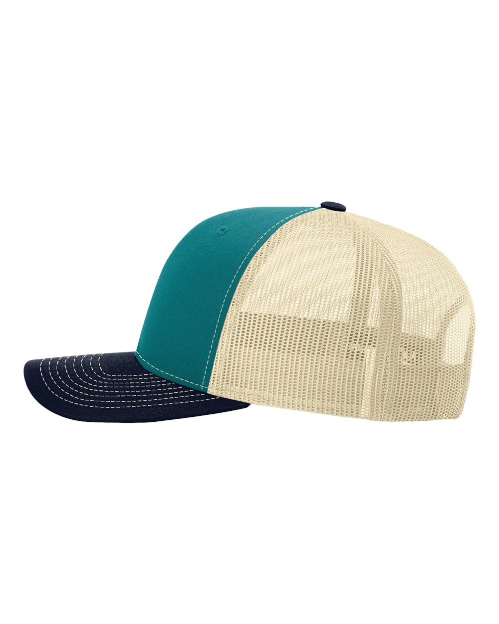 Left View of Blue Teal/ Birch/ Navy Snapback Trucker Cap - 112