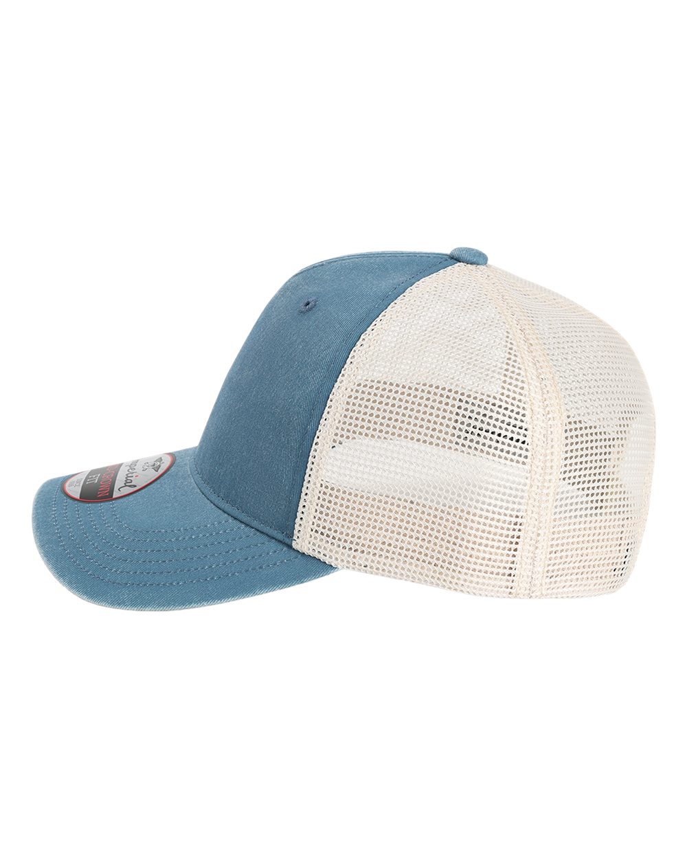 Left View of Breaker Blue/ Stone The Gambit Mesh Back Cap - X240M