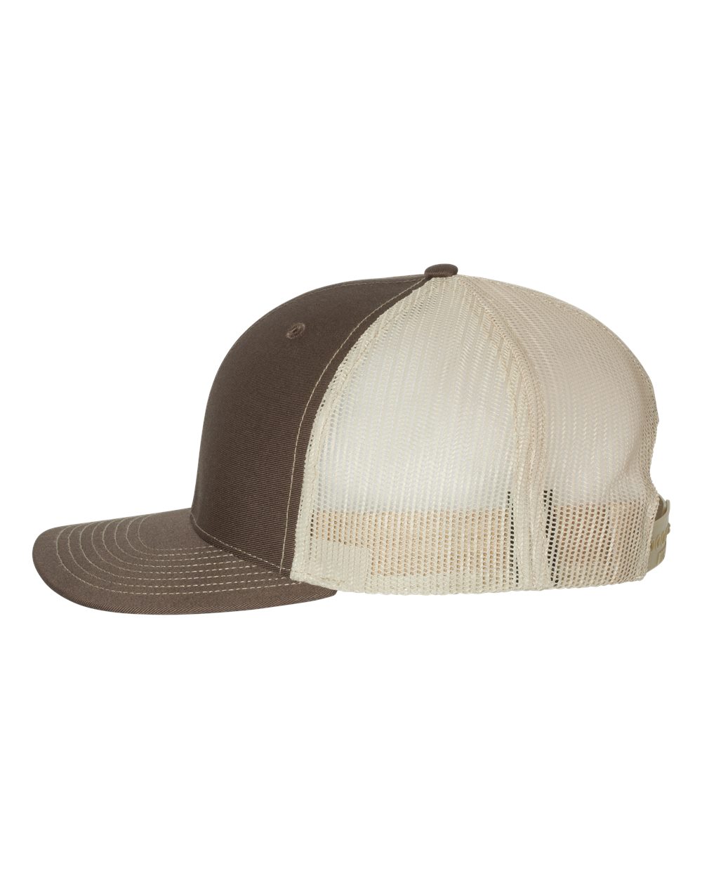 Left View of Brown/ Khaki Snapback Trucker Cap - 112