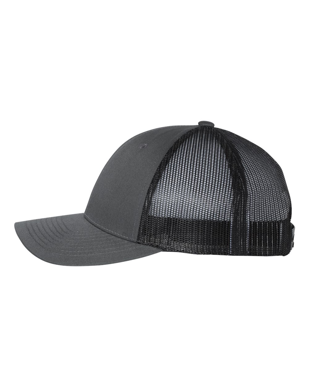 Left View of Charcoal/ Black Low Pro Trucker Cap - 115
