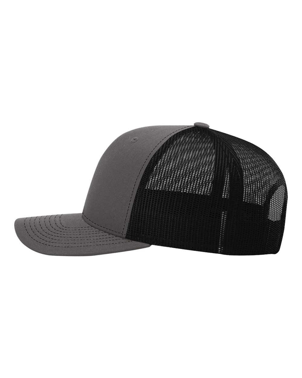 Left View of Charcoal/ Black Snapback Trucker Cap - 112