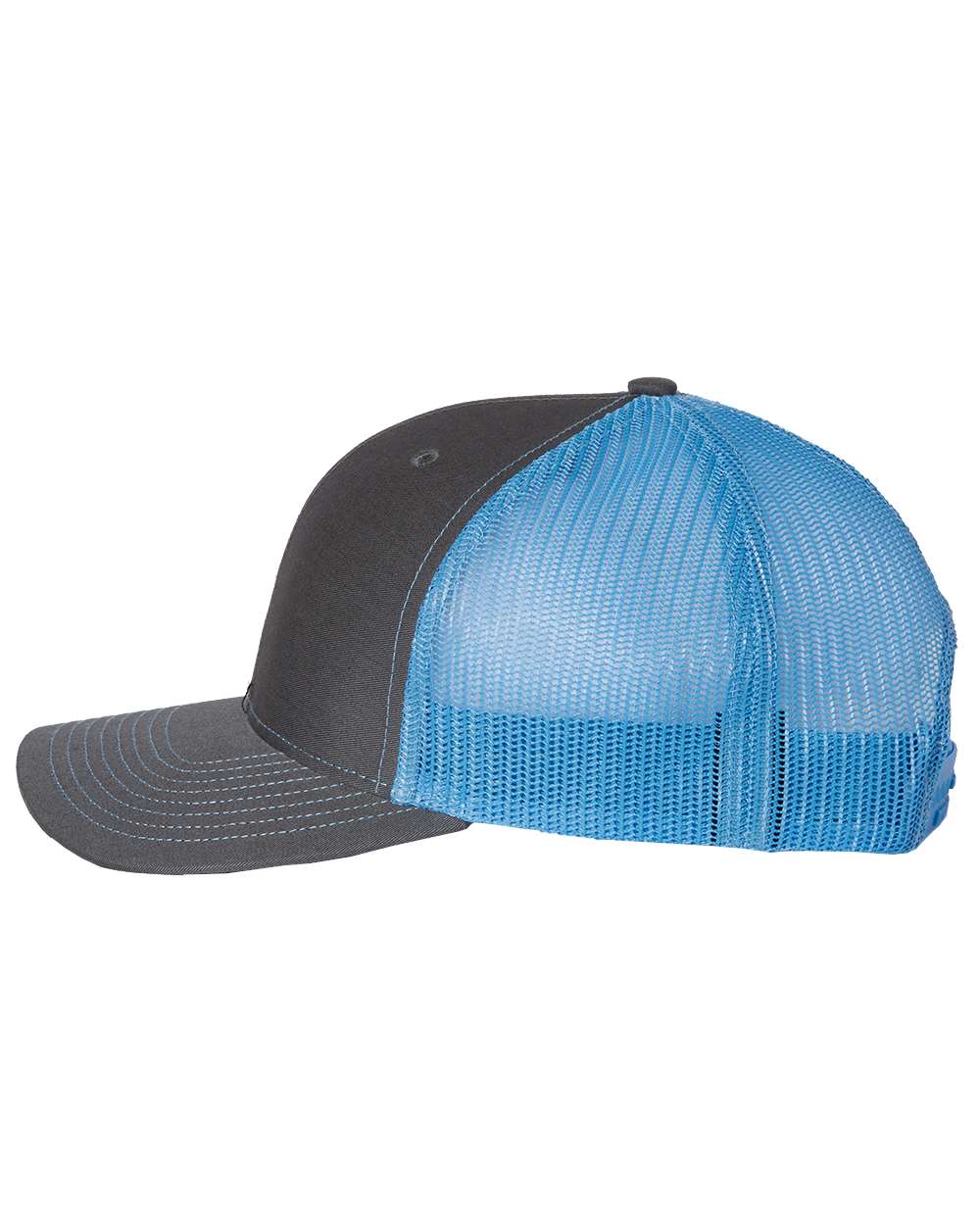 Left View of Charcoal/ Columbia Blue Snapback Trucker Cap - 112