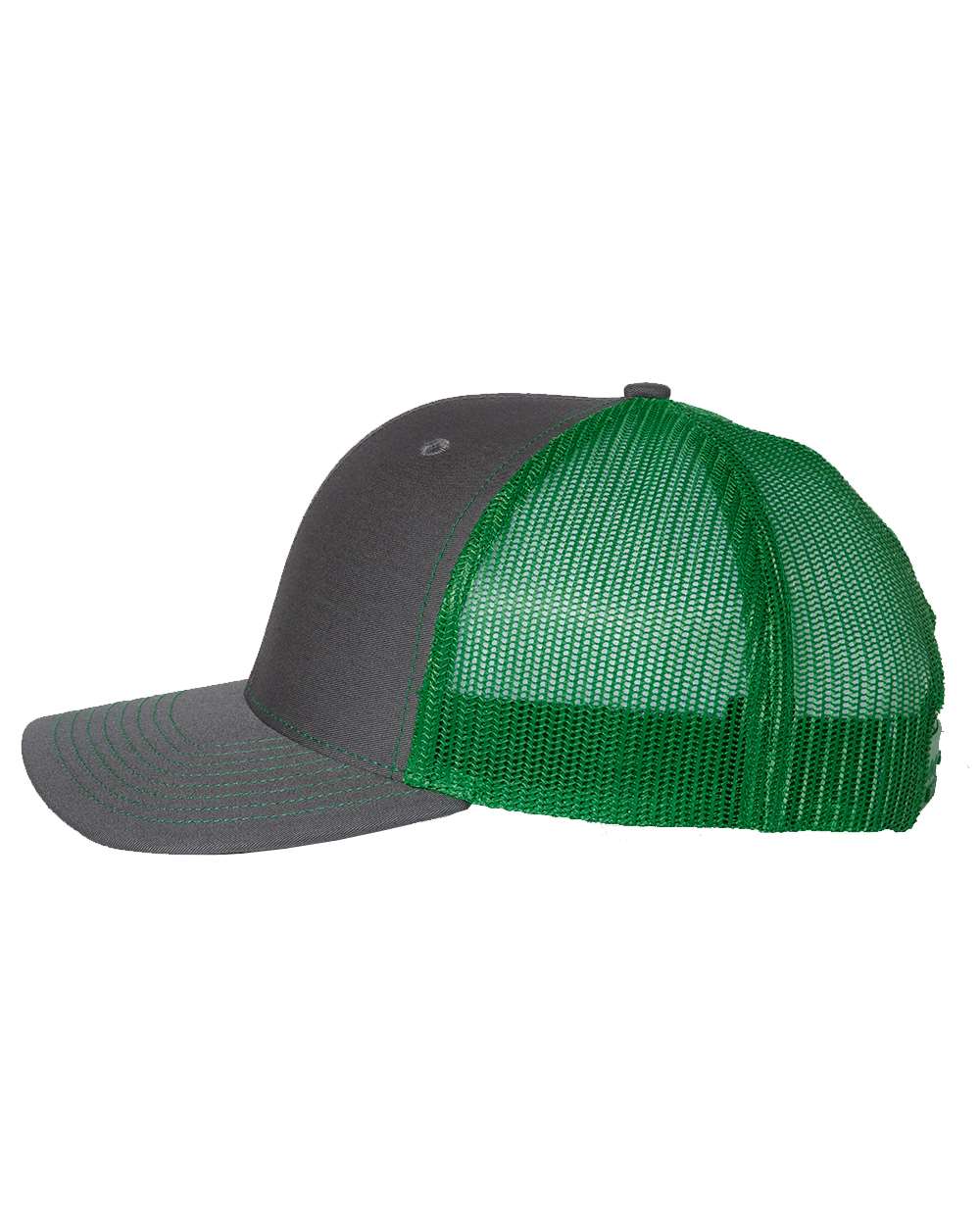 Left View of Charcoal/ Kelly Snapback Trucker Cap - 112