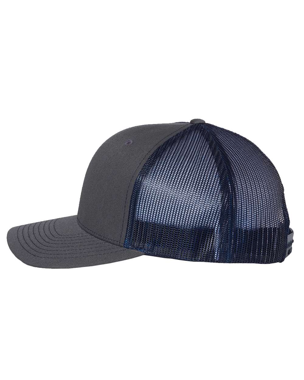 Left View of Charcoal/ Navy Snapback Trucker Cap - 112