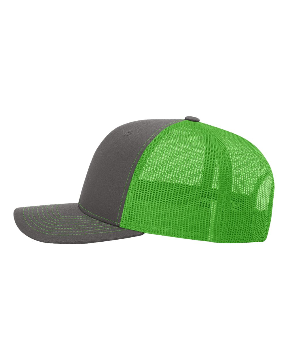Left View of Charcoal/ Neon Green Snapback Trucker Cap - 112