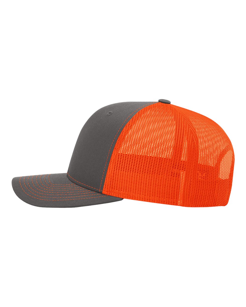 Left View of Charcoal/ Neon Orange Snapback Trucker Cap - 112