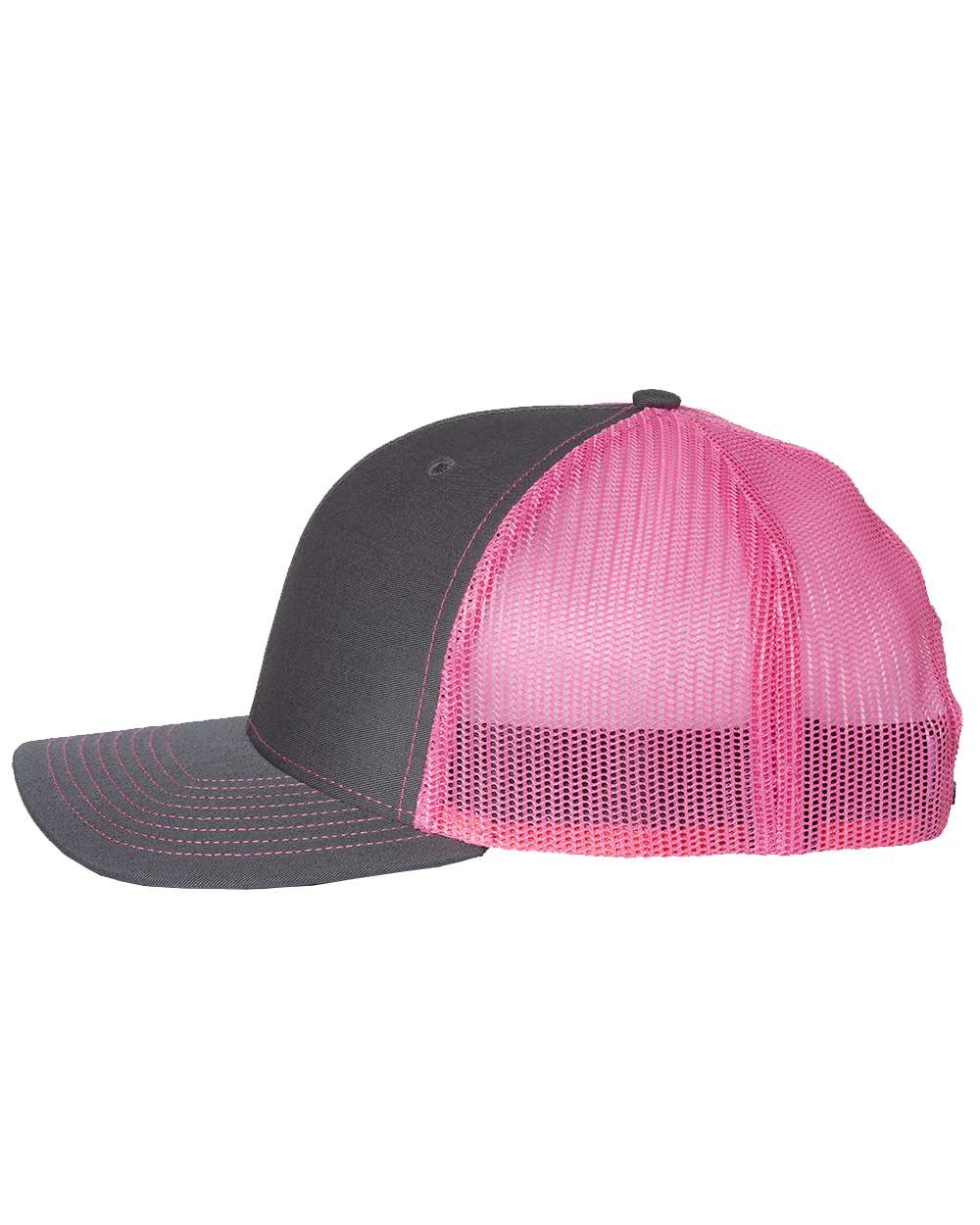 Left View of Charcoal/ Neon Pink Snapback Trucker Cap - 112