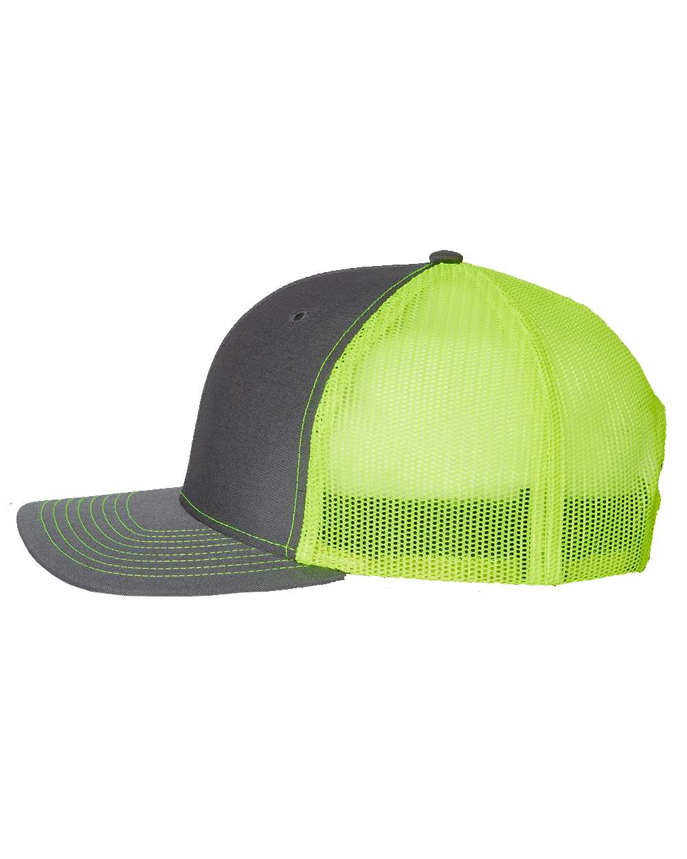 Left View of Charcoal/ Neon Yellow Snapback Trucker Cap - 112