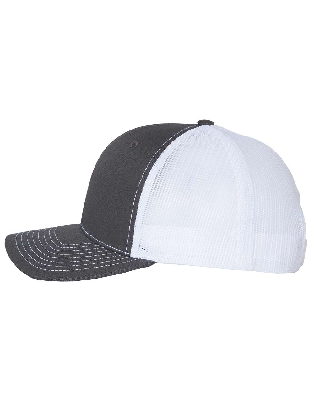 Left View of Charcoal/ White Snapback Trucker Cap - 112