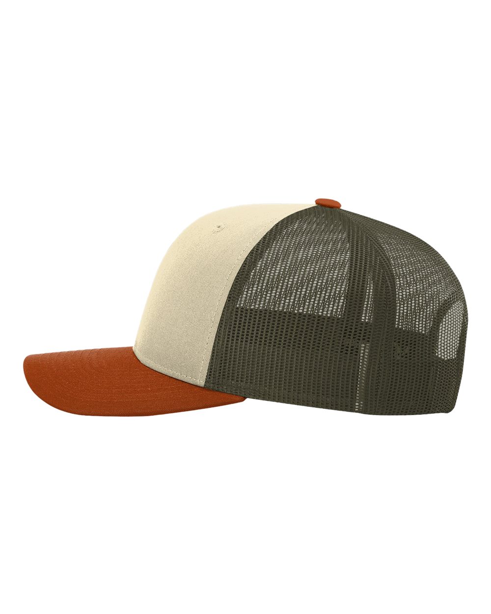 Left View of Cream/ Loden Green/ Dark Orange Low Pro Trucker Cap - 115