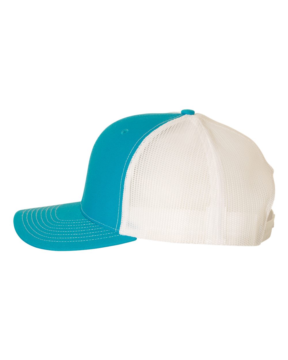Left View of Cyan/ White Snapback Trucker Cap - 112
