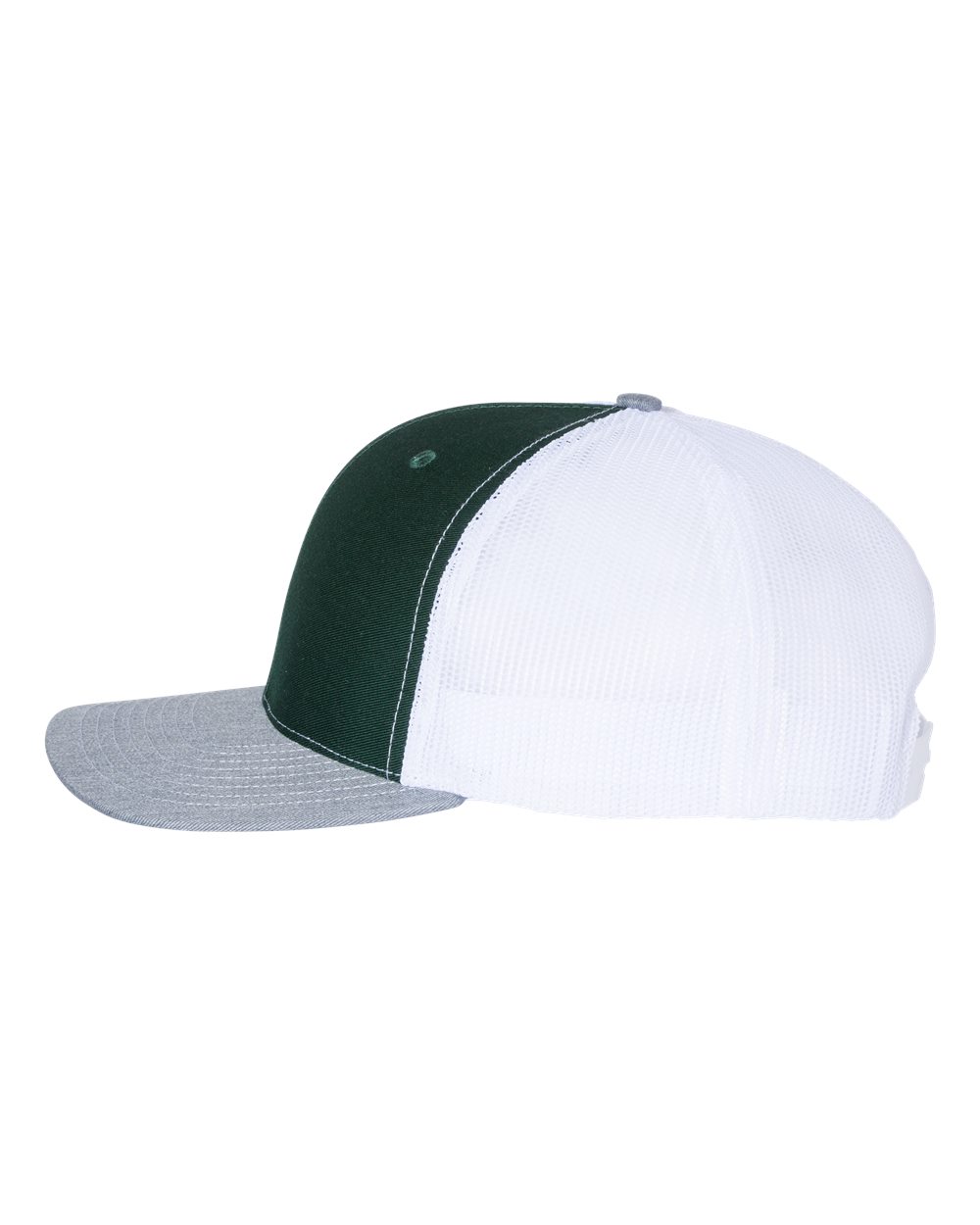 Left View of Dark Green/ White/ Heather Grey Snapback Trucker Cap - 112