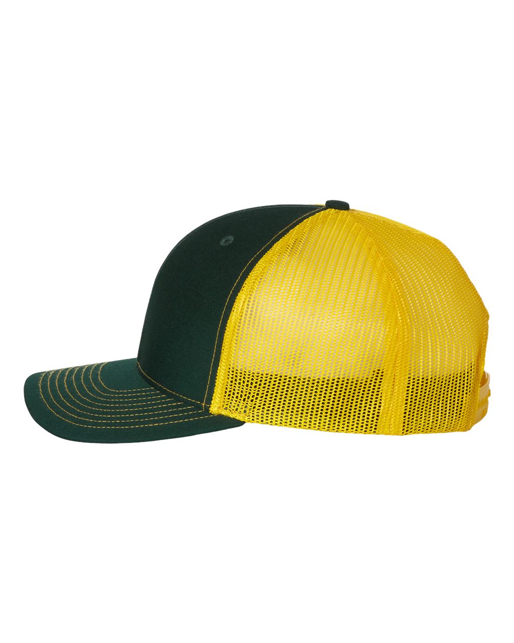 Left View of Dark Green/ Yellow Snapback Trucker Cap - 112