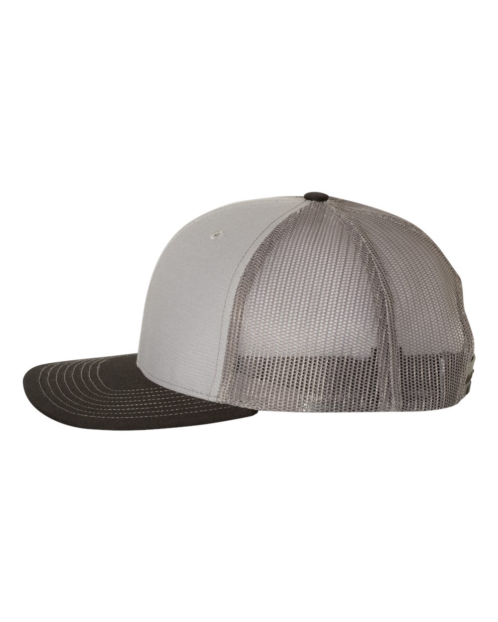 Left View of Grey/ Charcoal/ Black Snapback Trucker Cap - 112