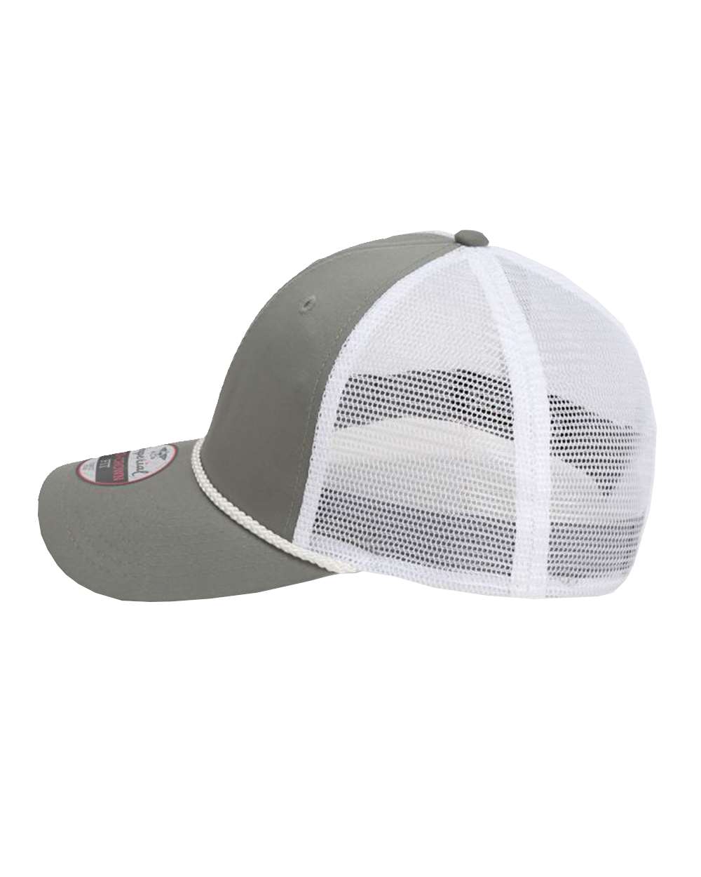 Left View of Grey/ White The Night Owl Performance Rope Cap - 7055