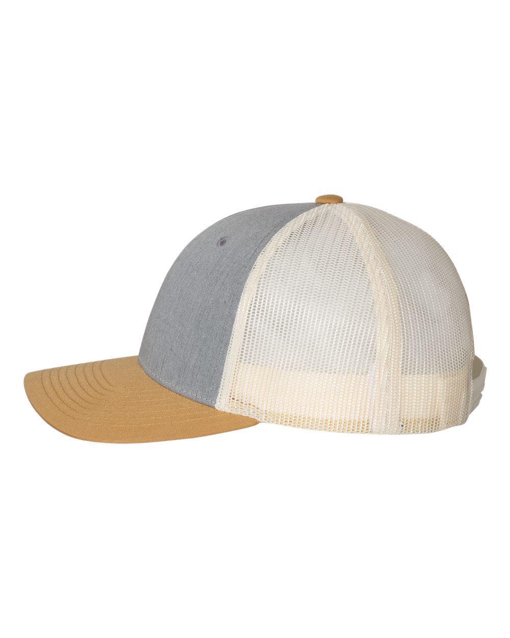 Left View of Heather Grey/ Birch/ Amber Gold Low Pro Trucker Cap - 115
