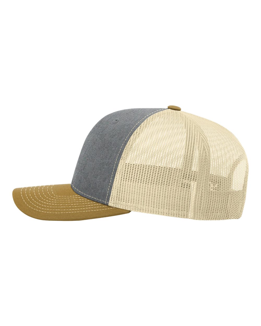 Left View of Heather Grey/ Birch/ Amber Gold Snapback Trucker Cap - 112